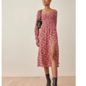 Reformation Cello Red & White Floral Midi Dress Size M